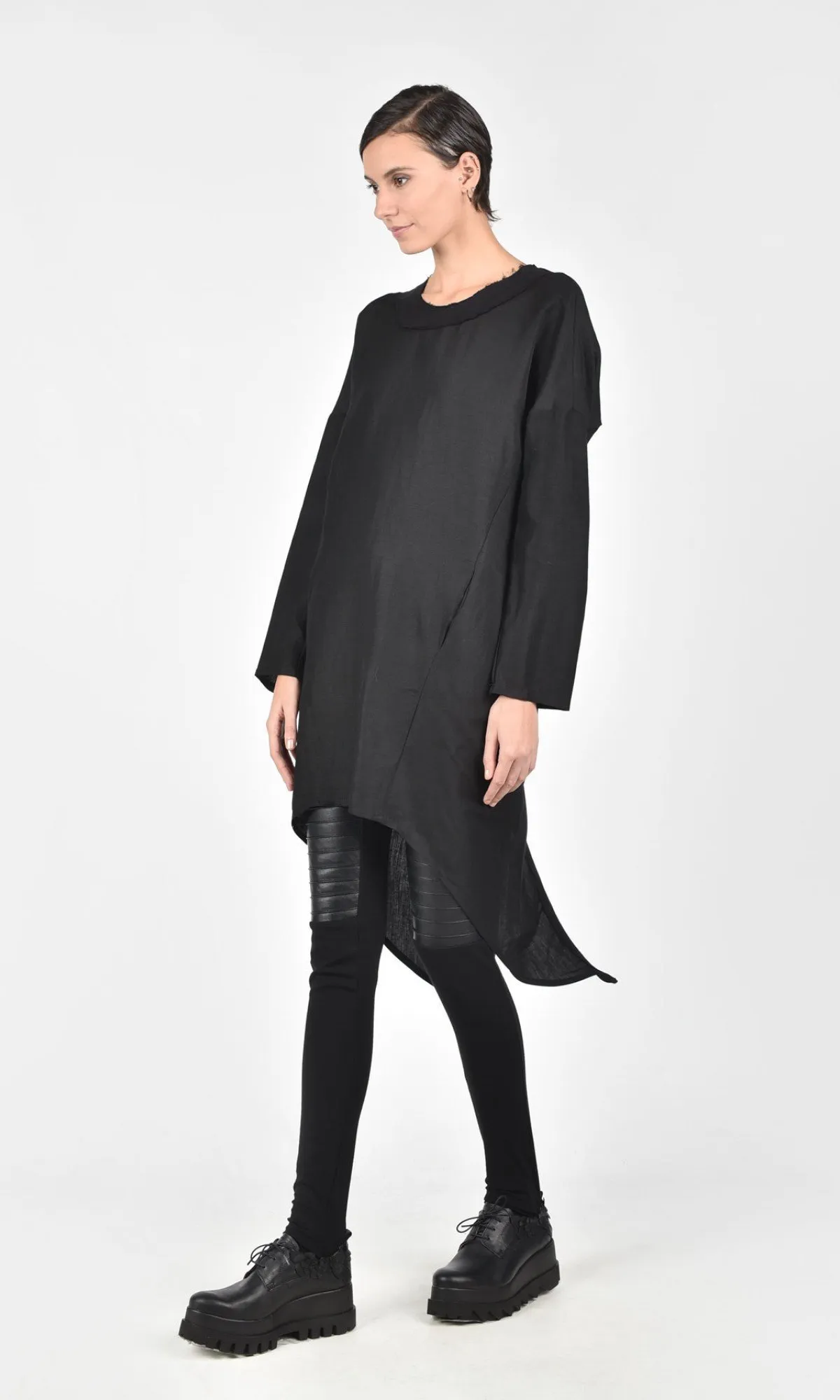 Aakasha  |Linen Long Sleeves Plain Handmade Elegant Style Asymmetry