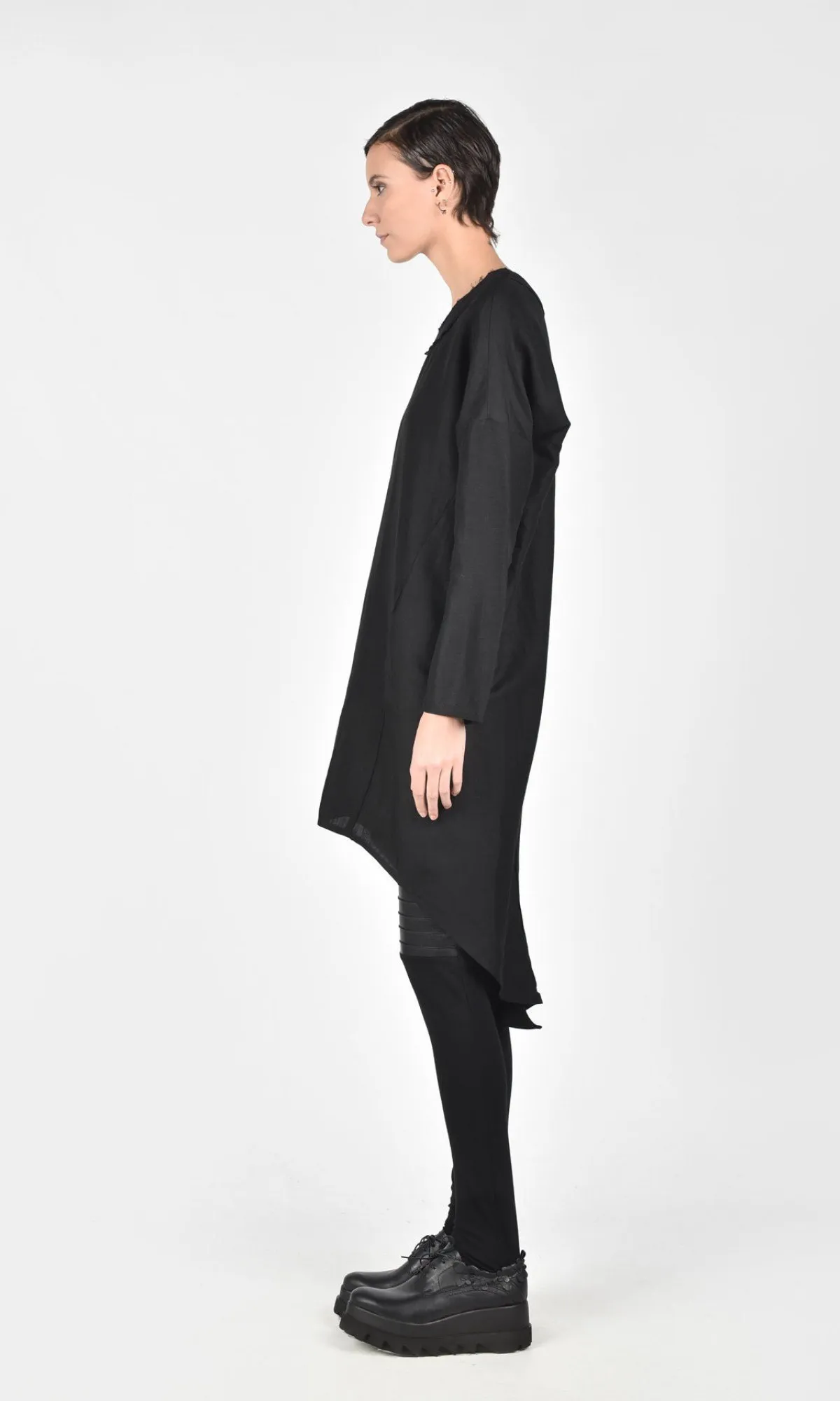 Aakasha  |Linen Long Sleeves Plain Handmade Elegant Style Asymmetry