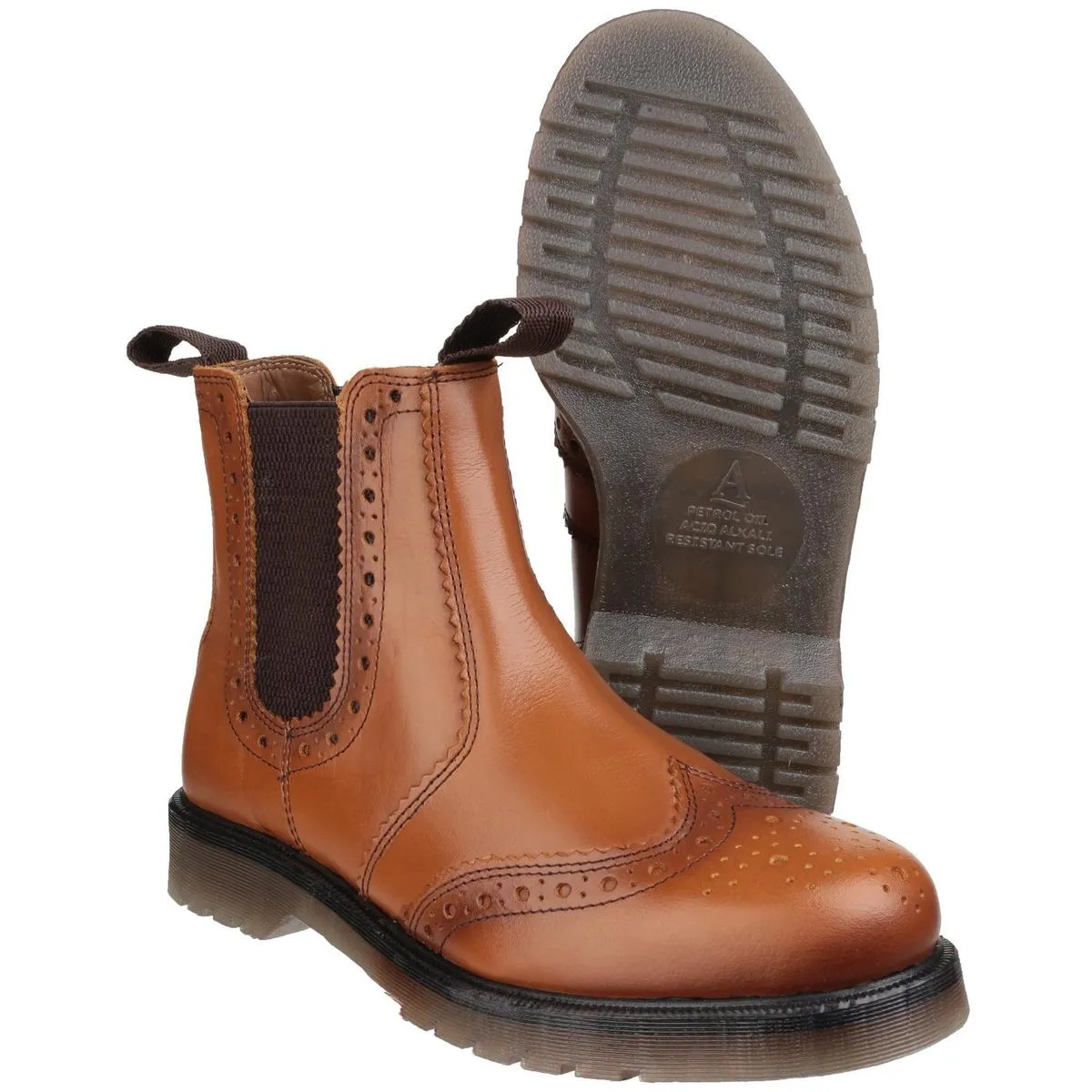 Amblers Dalby Pull On Brogue Boot Tan