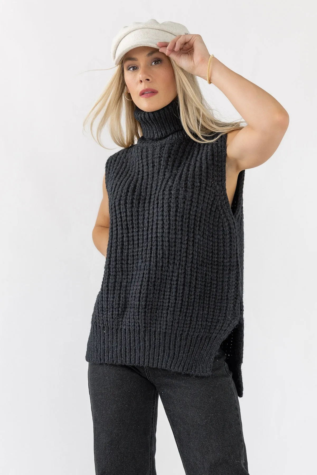 Aniyah Black Turtleneck Sweater Vest - Final Sale