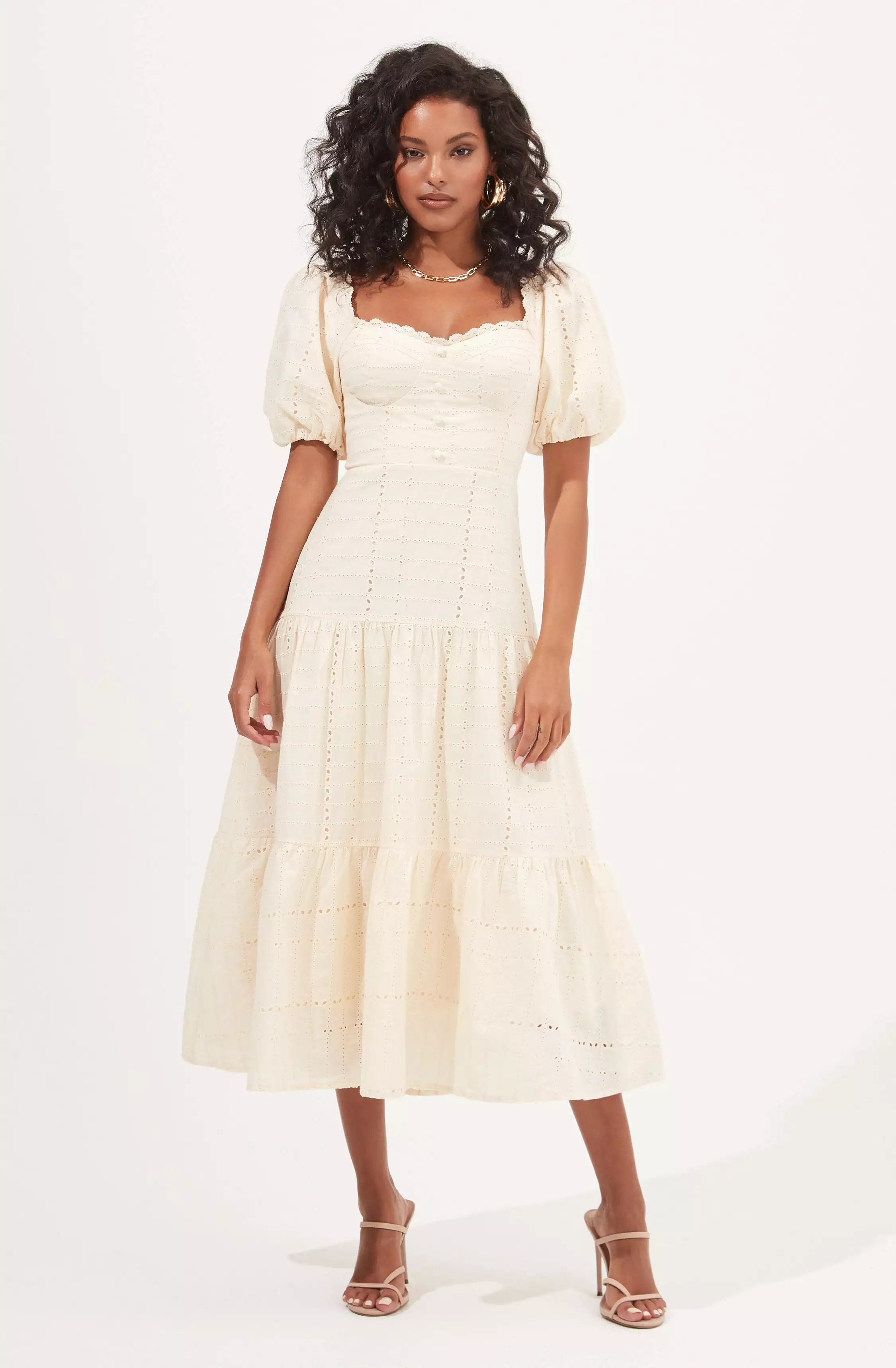 Baldwin Pointelle Puff Sleeve Midi Dress