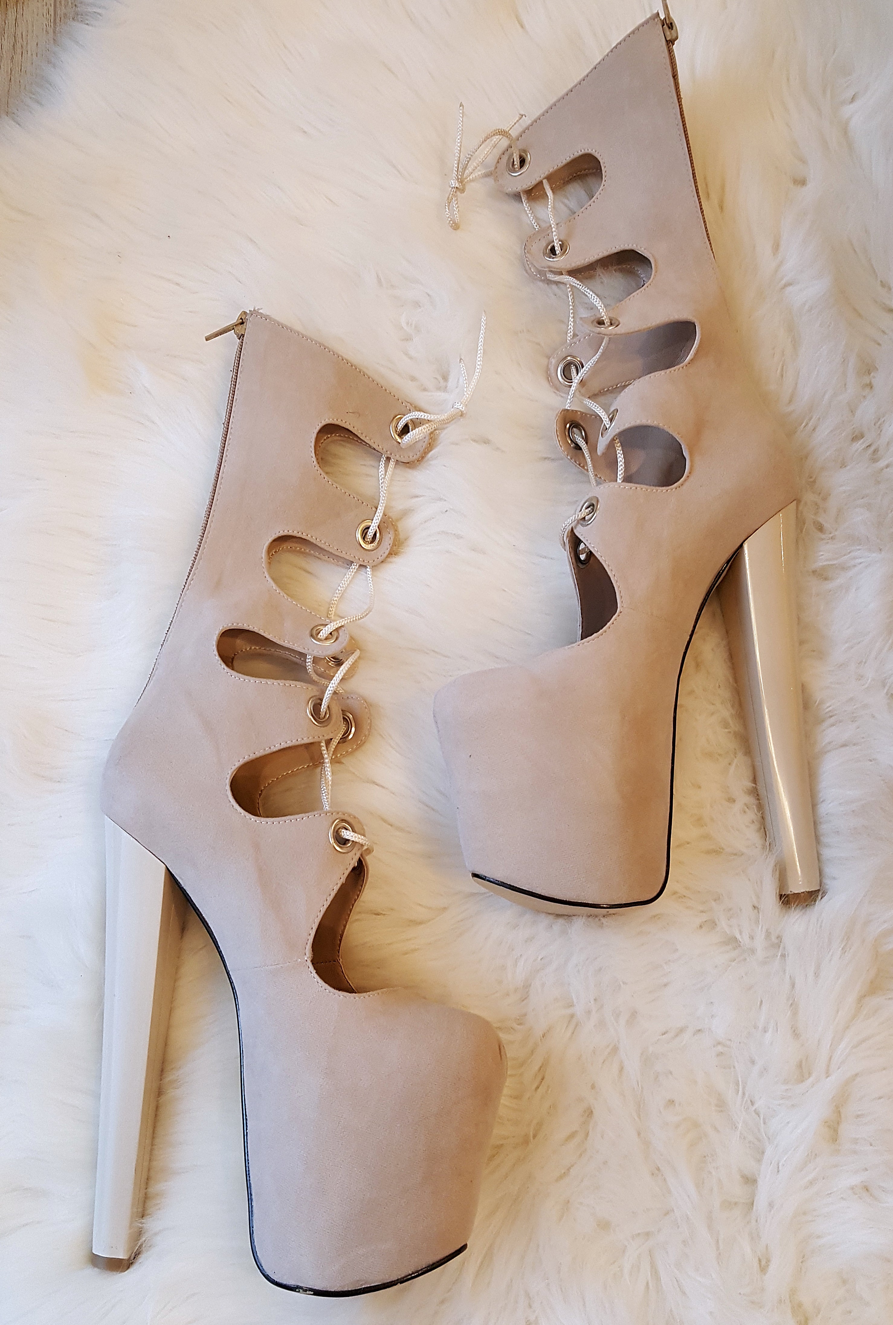 Beige Suede  Gladiator Lace Up Platforms