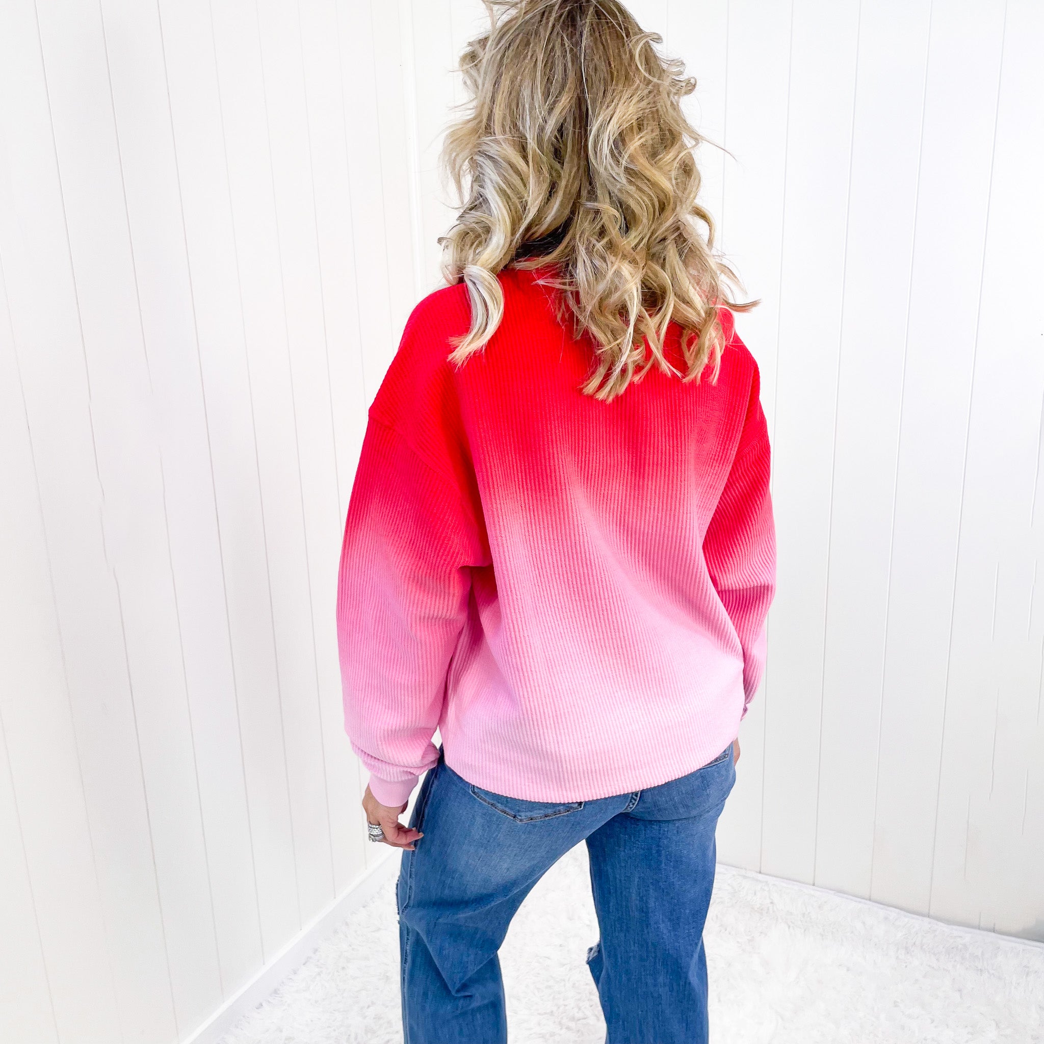 Berry Blast Ombre Oversized Luxe Soft Corded Crewneck Pullover