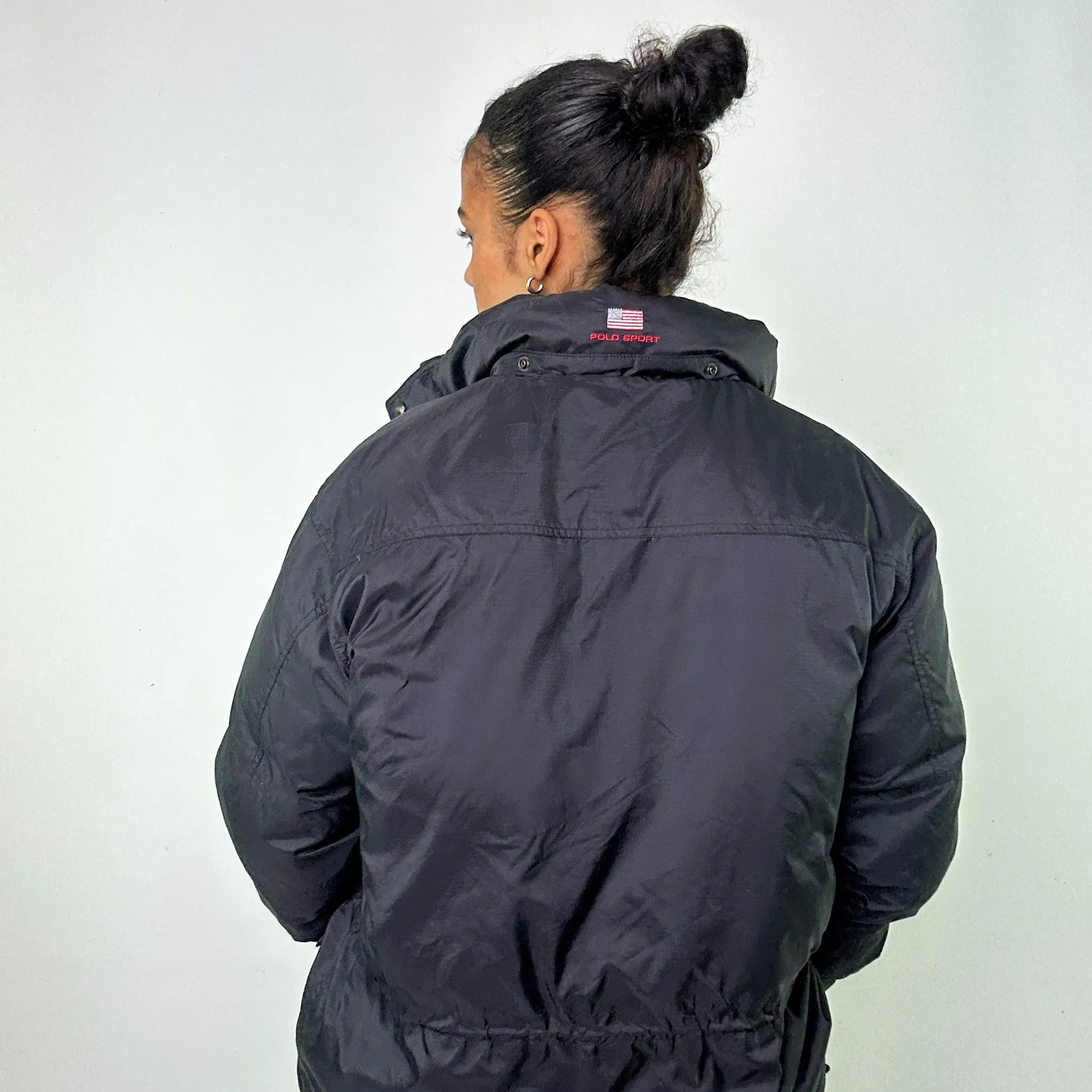 Black 90s Polo Sport Ralph Lauren Puffer Jacket Coat (M)