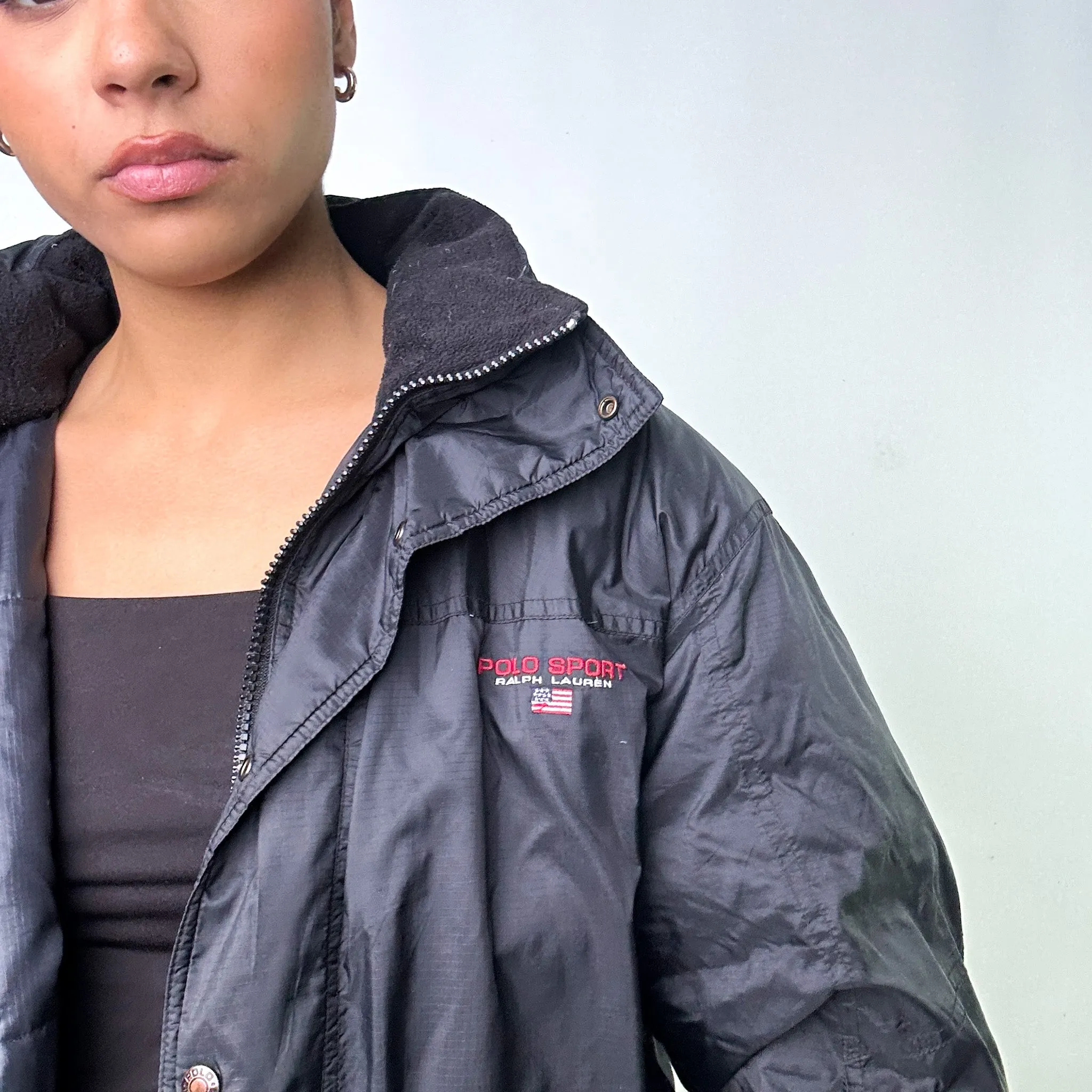 Black 90s Polo Sport Ralph Lauren Puffer Jacket Coat (M)