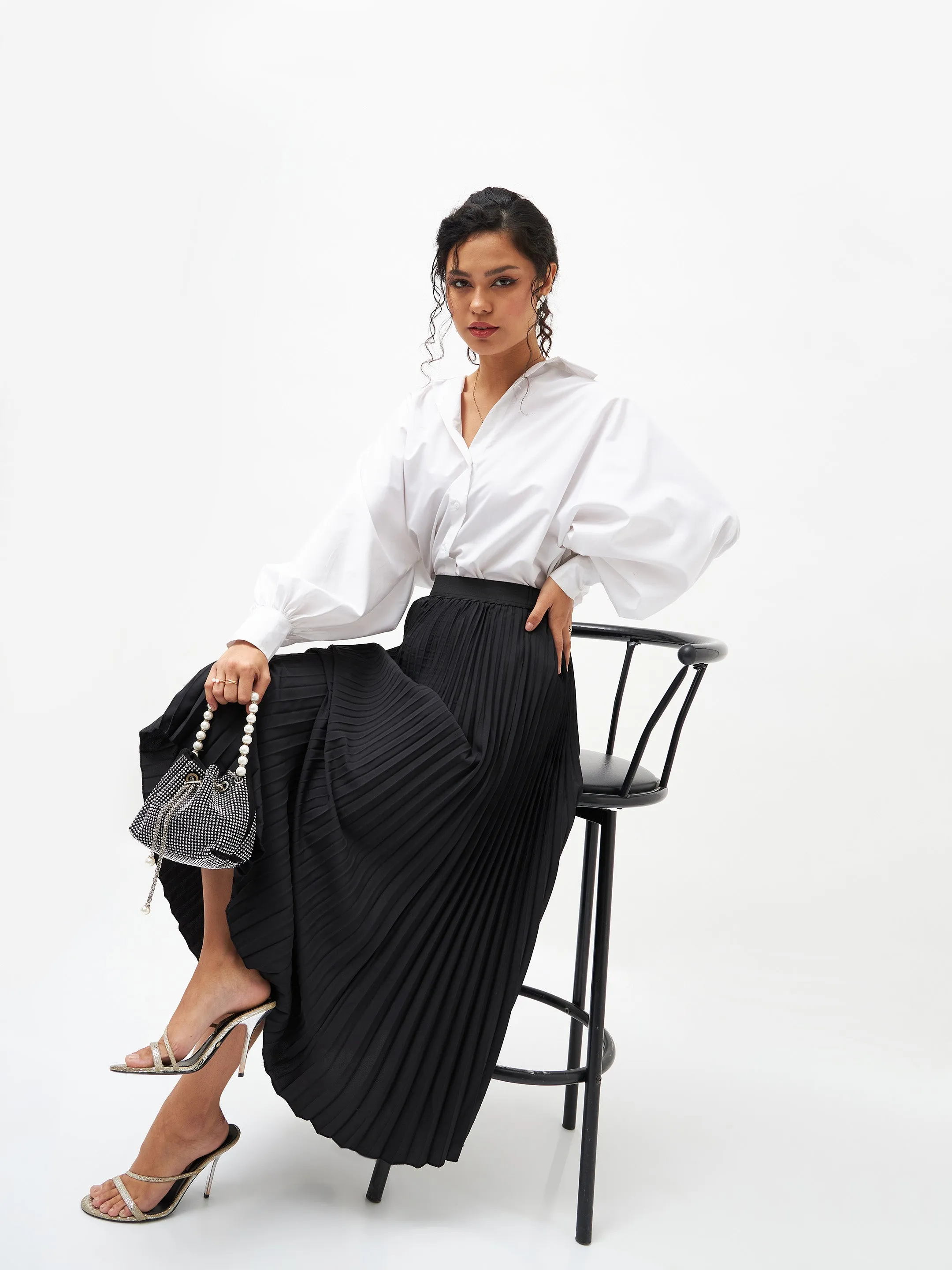 Black Pleated Maxi Skirt