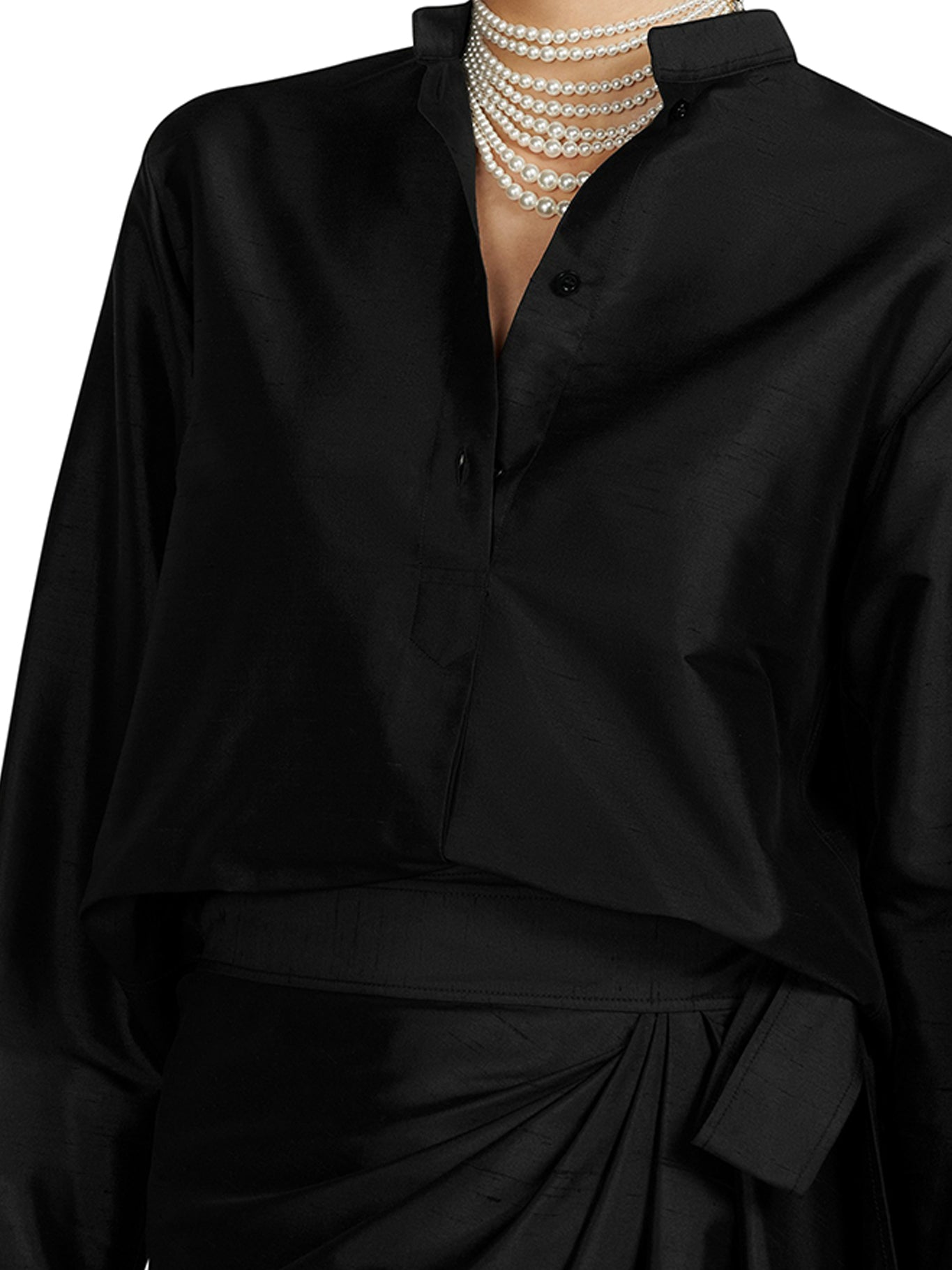 BLOUSE Black lightweight shantung silk