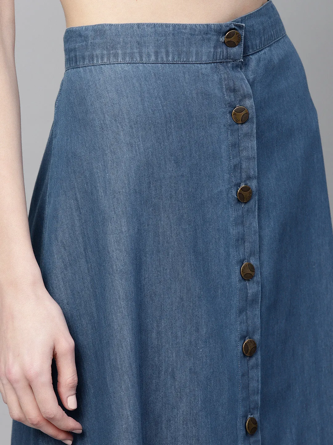 Blue Denim Longline Buttoned Skirt