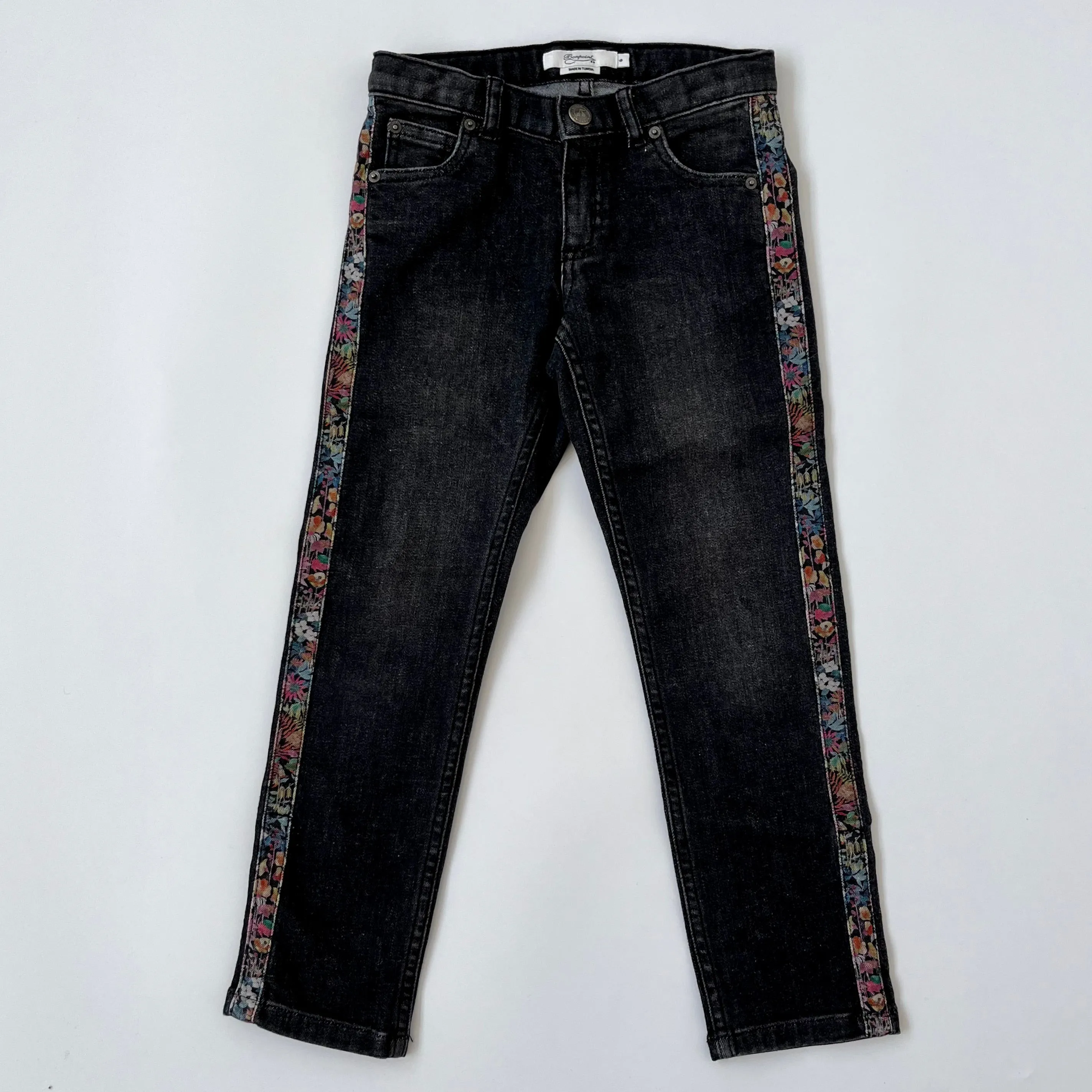 Bonpoint Faded Black Jeans With Liberty Print Trim: 6 Years