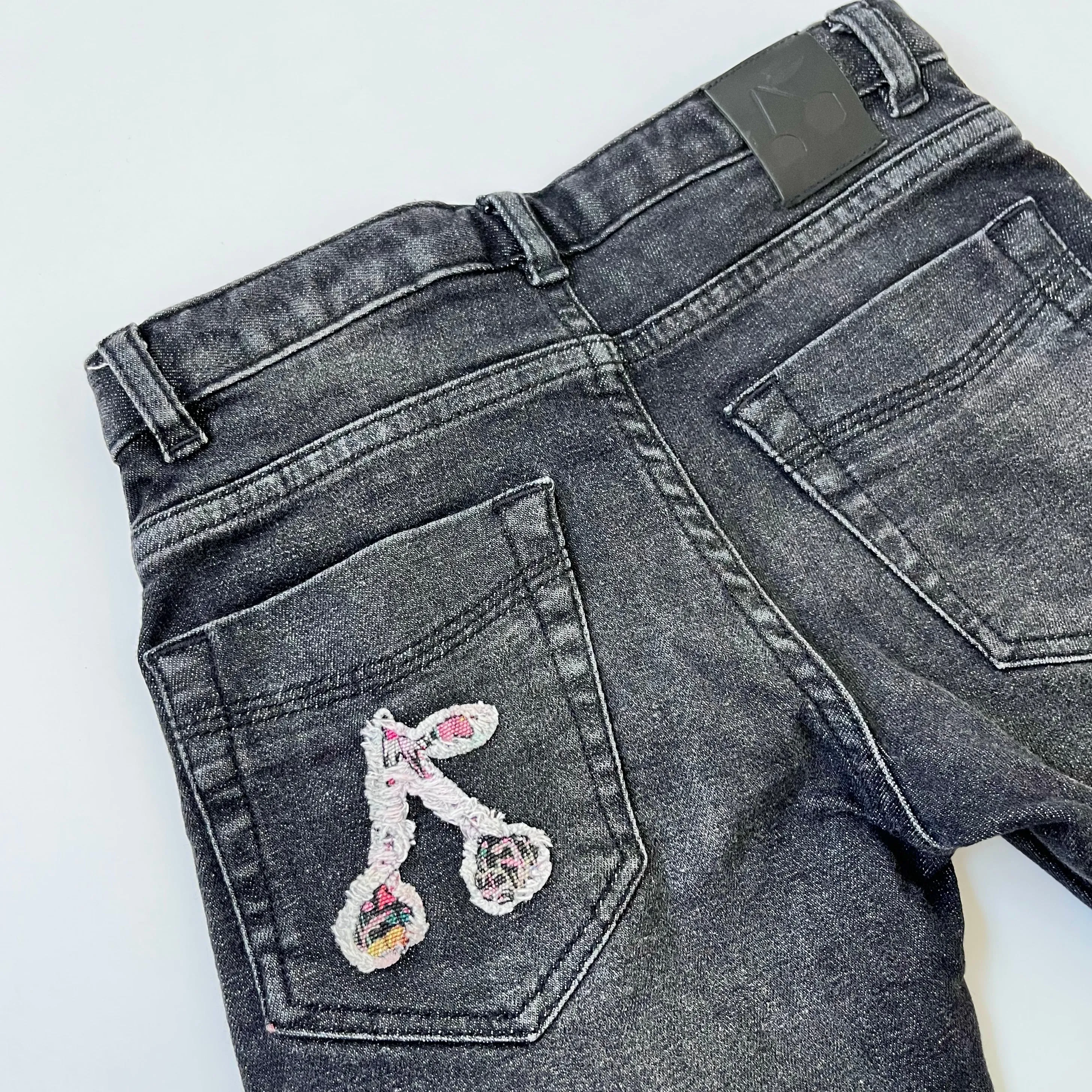 Bonpoint Faded Black Jeans With Liberty Print Trim: 6 Years