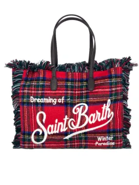 BORSA FANTASIA TARTAN ROSSA CON LOGO BIANCO