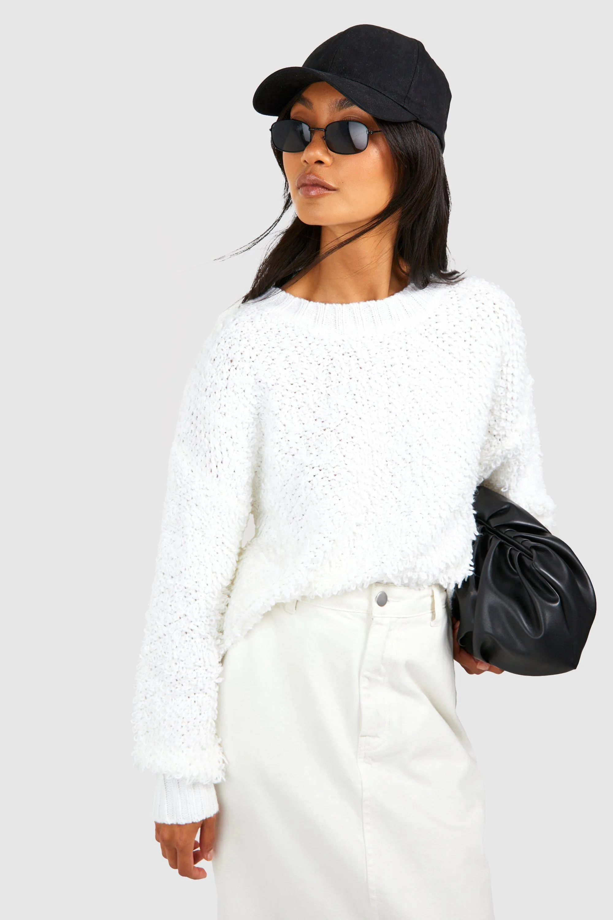 Boucle Knit Deep Rib Hem Sweater