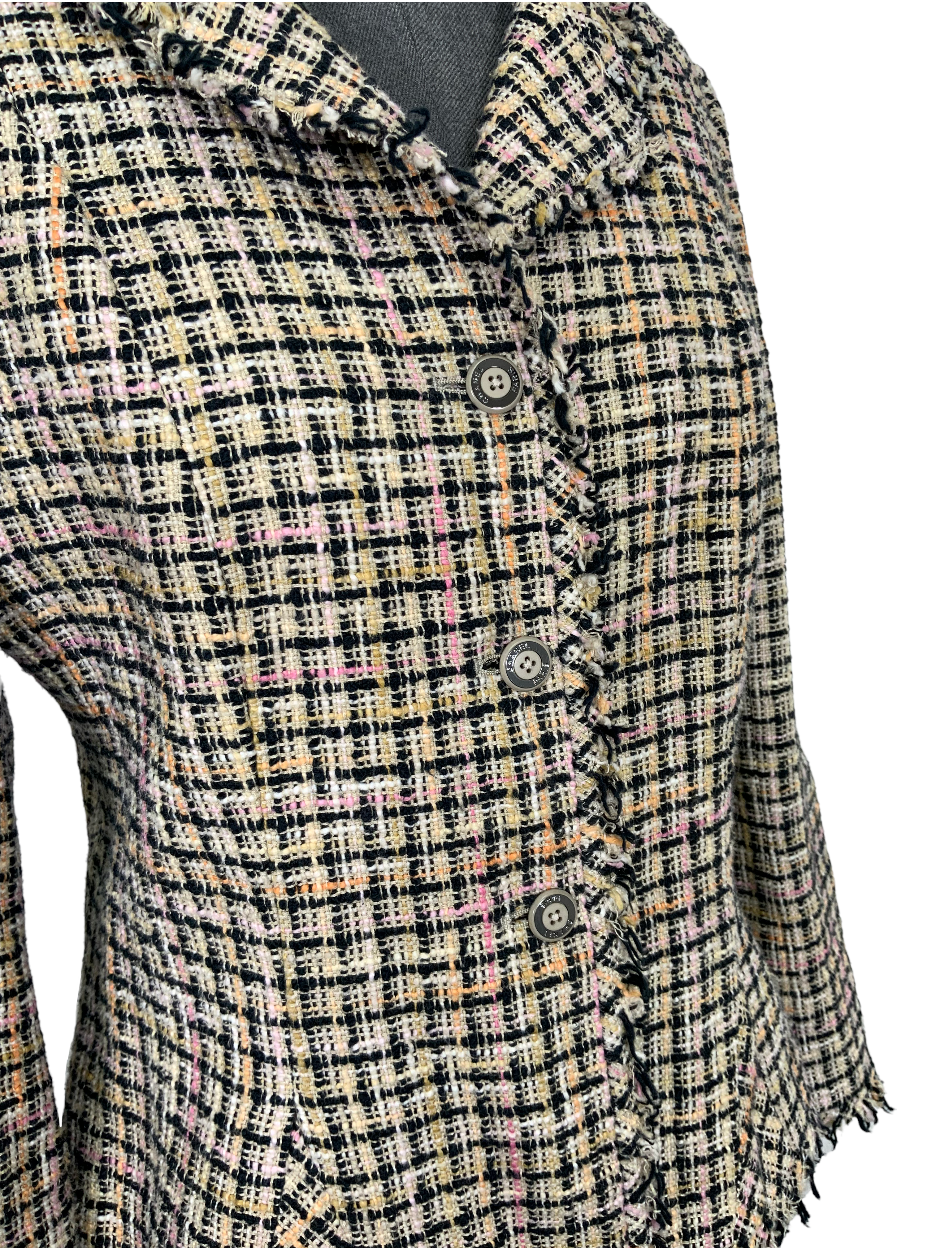 Chanel 03P Frayed Trim Tweed Jacket Size L