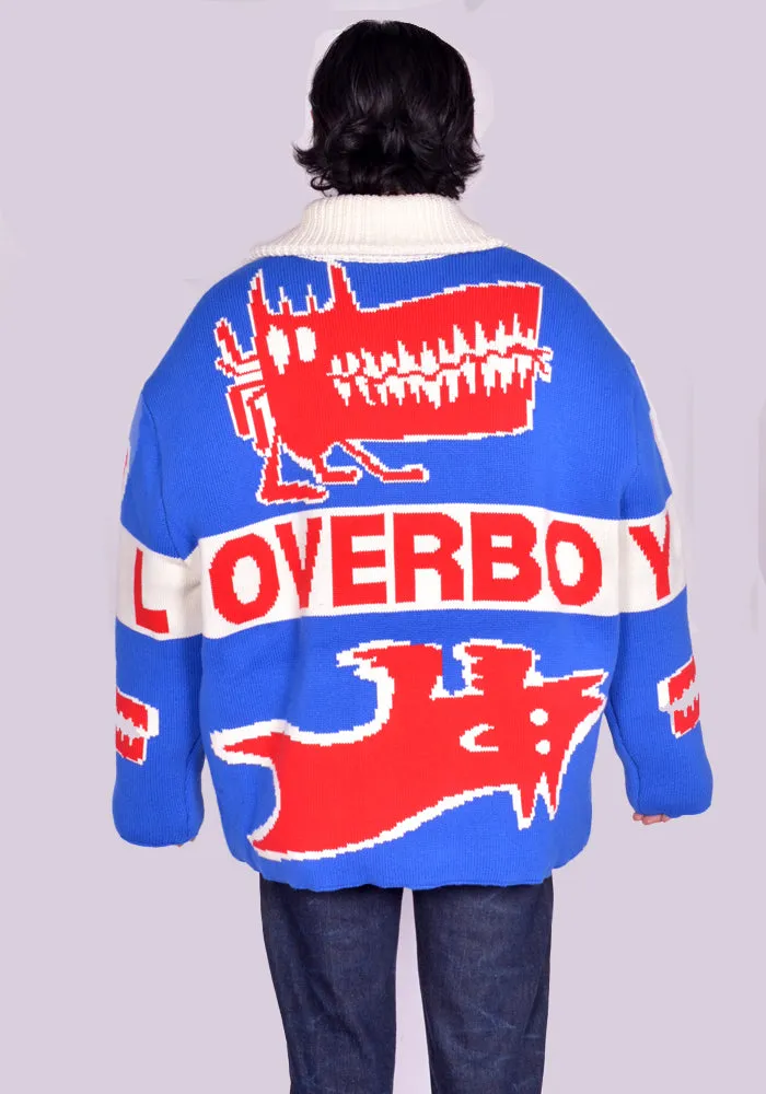 CHARLES JEFFREY LOVERBOY 042010601 KNITTED PUFFER JACKET UNISEX BLUE/RED (New season FW24)