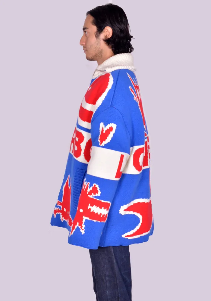 CHARLES JEFFREY LOVERBOY 042010601 KNITTED PUFFER JACKET UNISEX BLUE/RED (New season FW24)