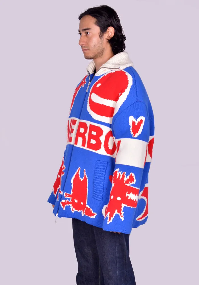 CHARLES JEFFREY LOVERBOY 042010601 KNITTED PUFFER JACKET UNISEX BLUE/RED (New season FW24)