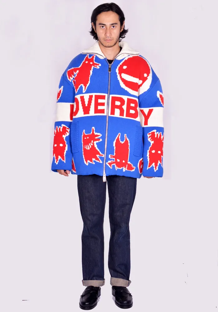 CHARLES JEFFREY LOVERBOY 042010601 KNITTED PUFFER JACKET UNISEX BLUE/RED (New season FW24)