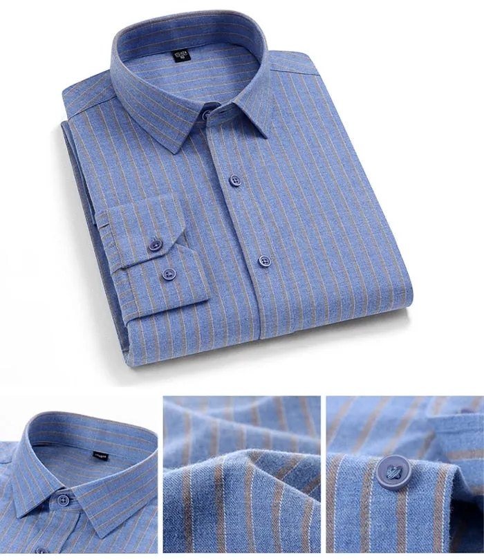 Comfortable Brushed Striped Heavy Cotton Long-sleeve Shirt for Men