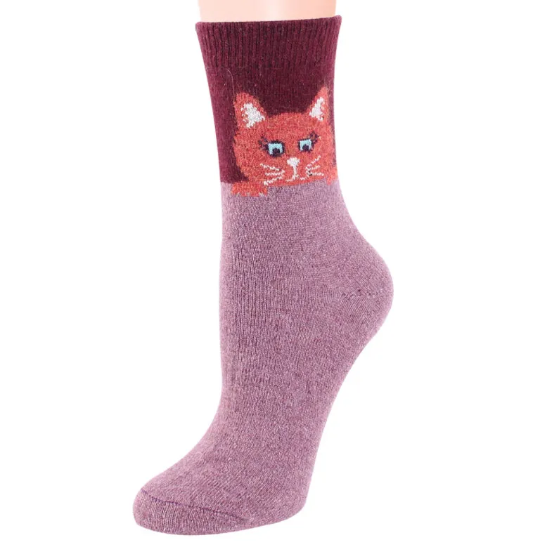 Cozy and Warm | Wool Socks | Pink Cat