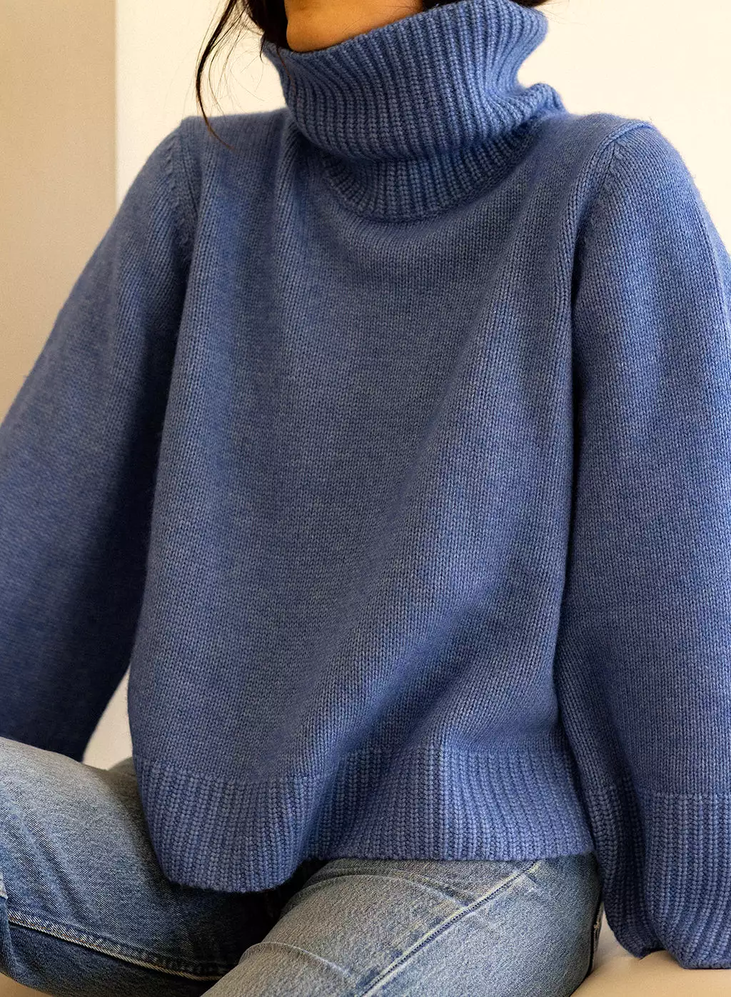 Cozy Cashmere Turtleneck Sweater in Powder Blue