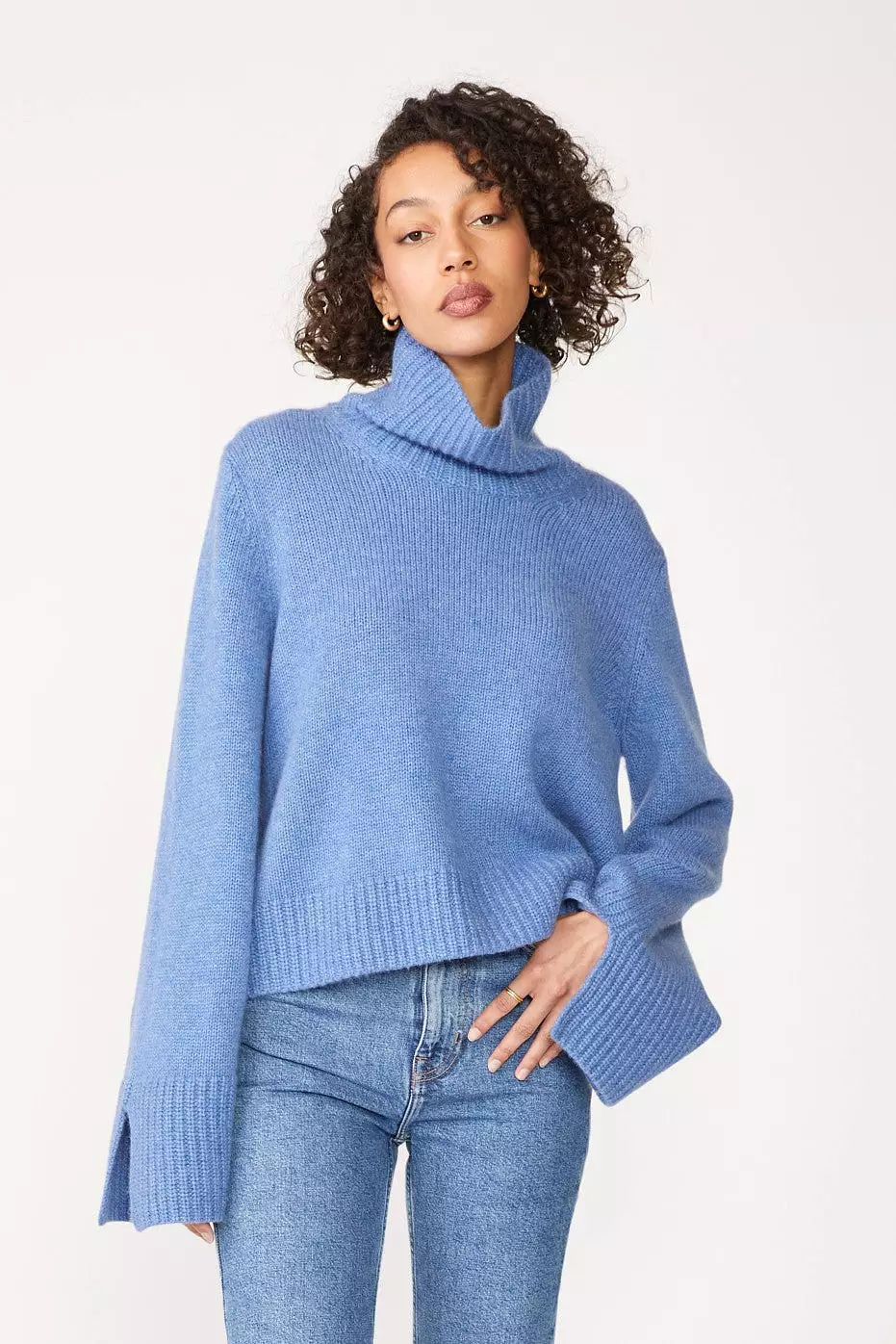 Cozy Cashmere Turtleneck Sweater in Powder Blue