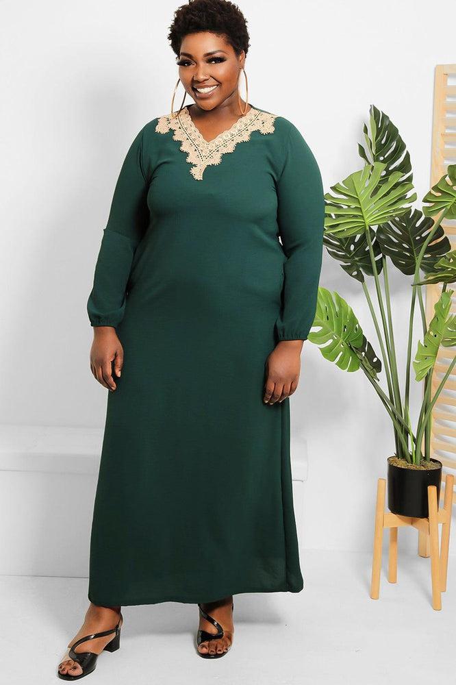 Crochet Lace Neckline Modest Dress