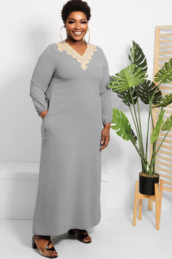 Crochet Lace Neckline Modest Dress