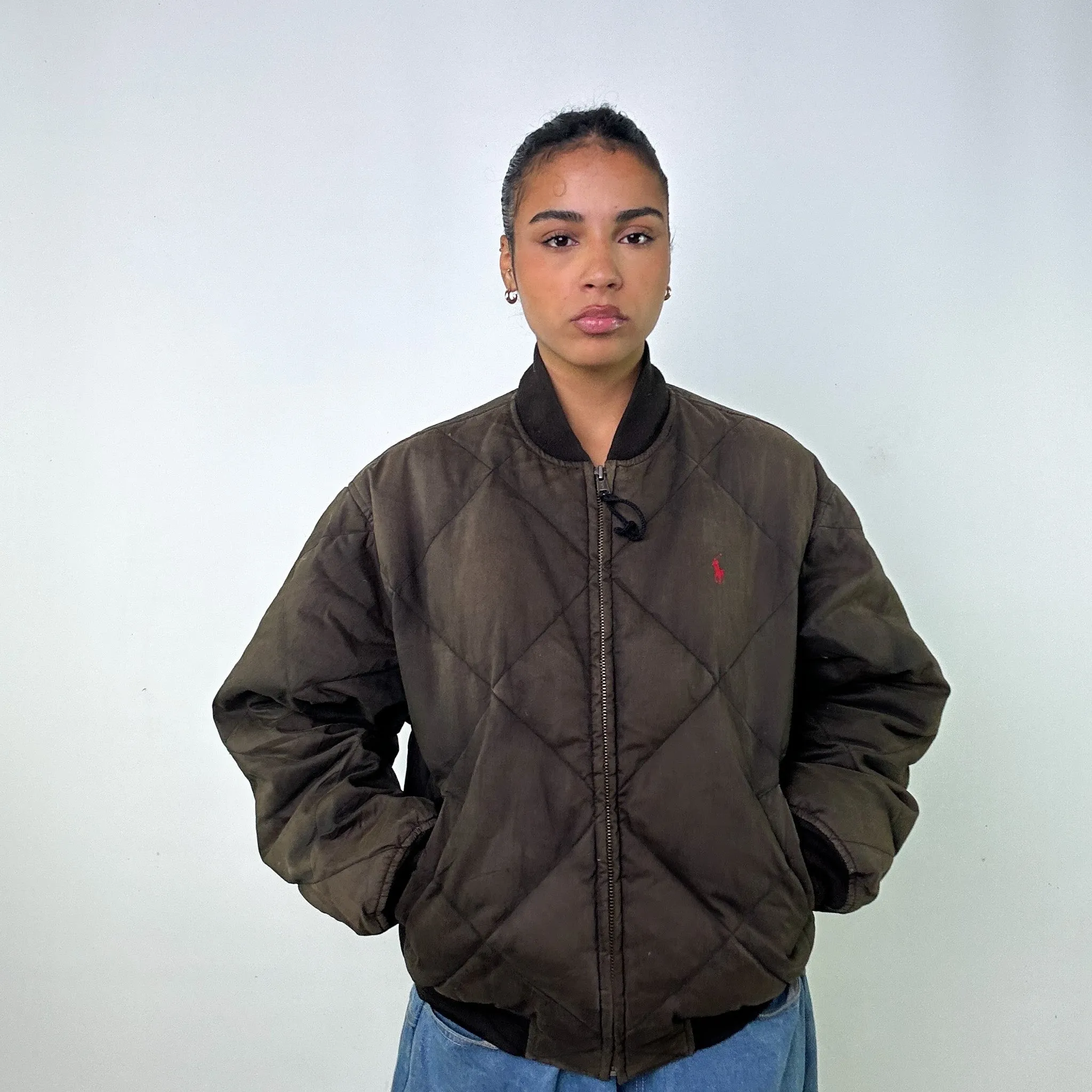 Dark Grey 90s Polo Ralph Lauren Puffer Jacket Coat (M)