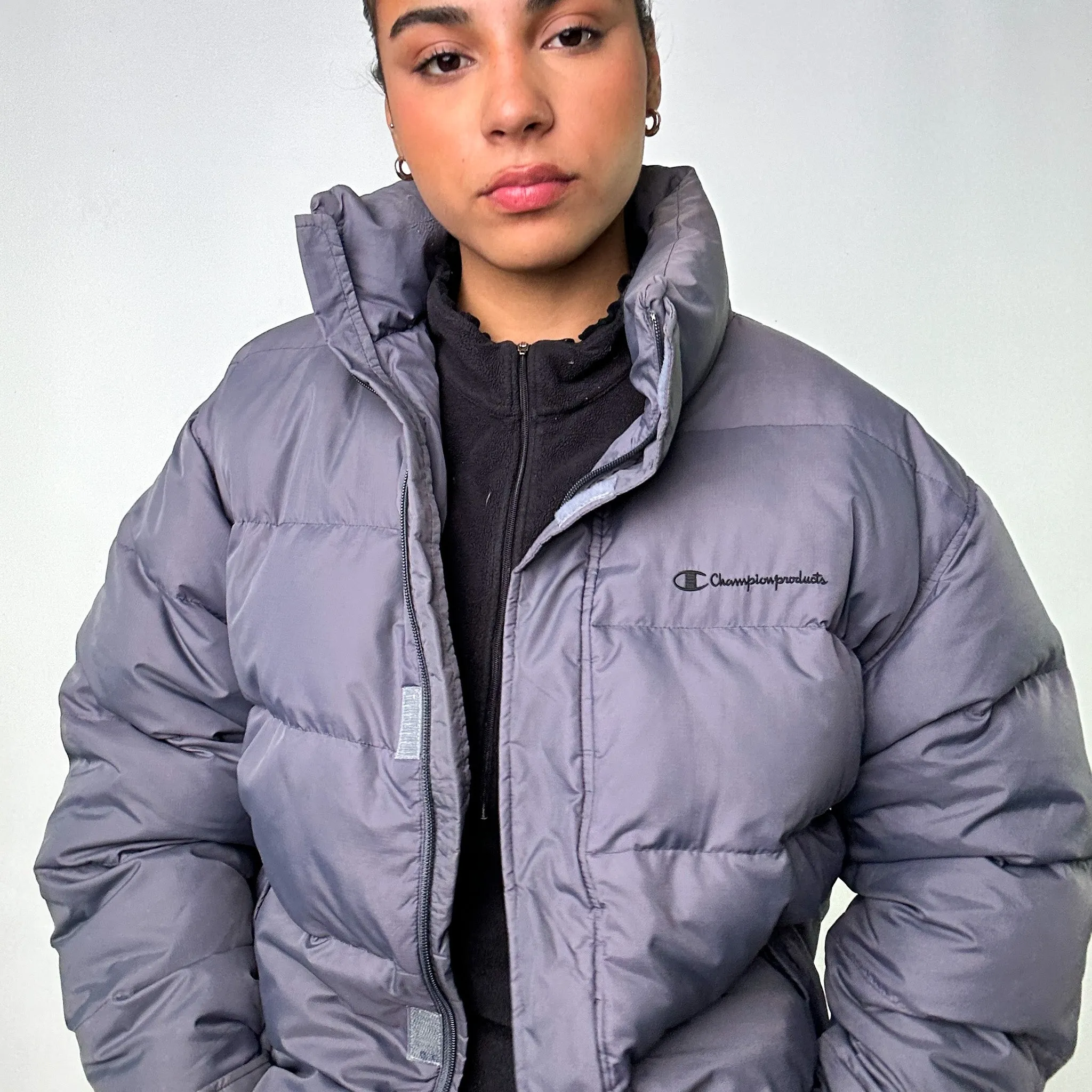 Dark Grey y2ks Champion Puffer Jacket Coat (M)