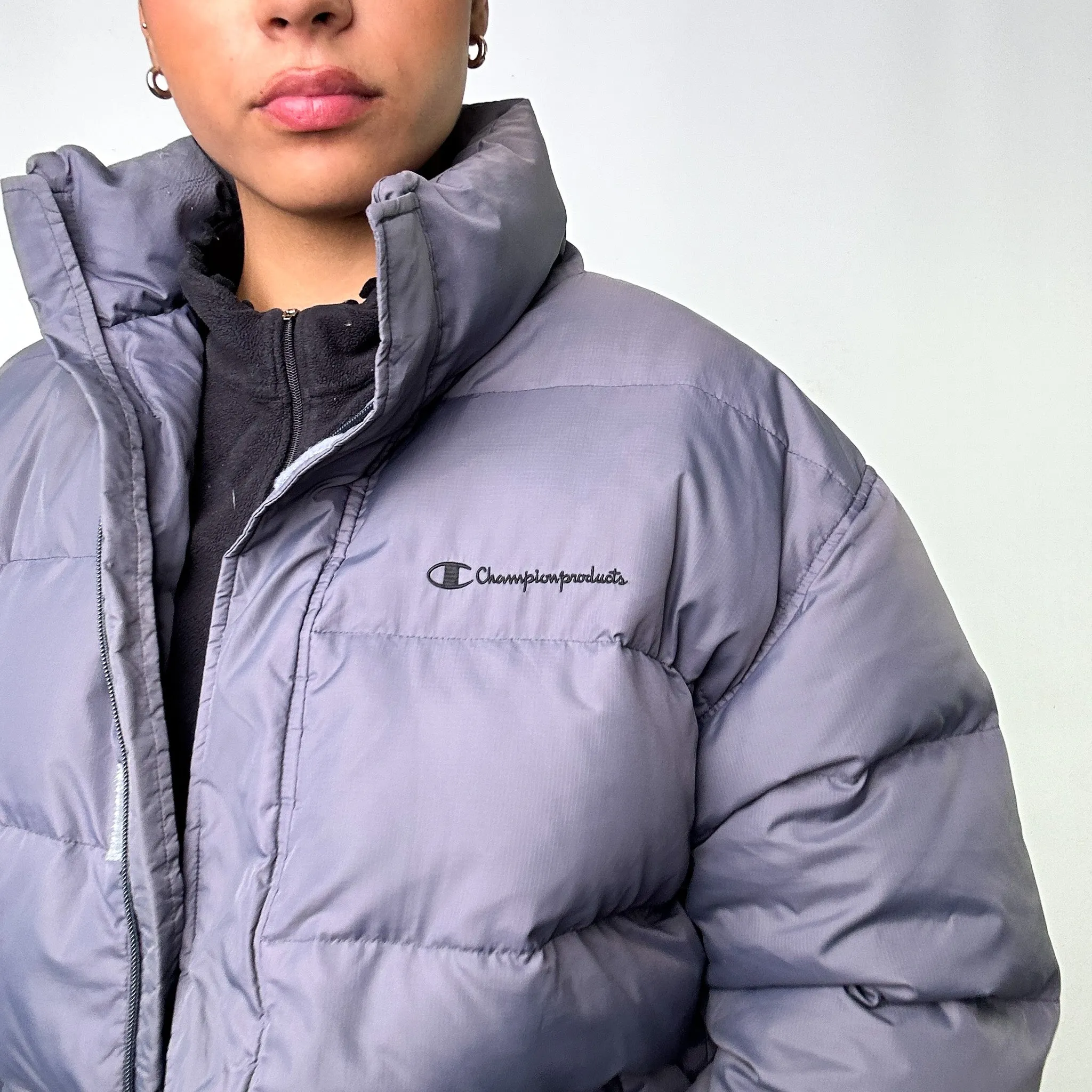 Dark Grey y2ks Champion Puffer Jacket Coat (M)