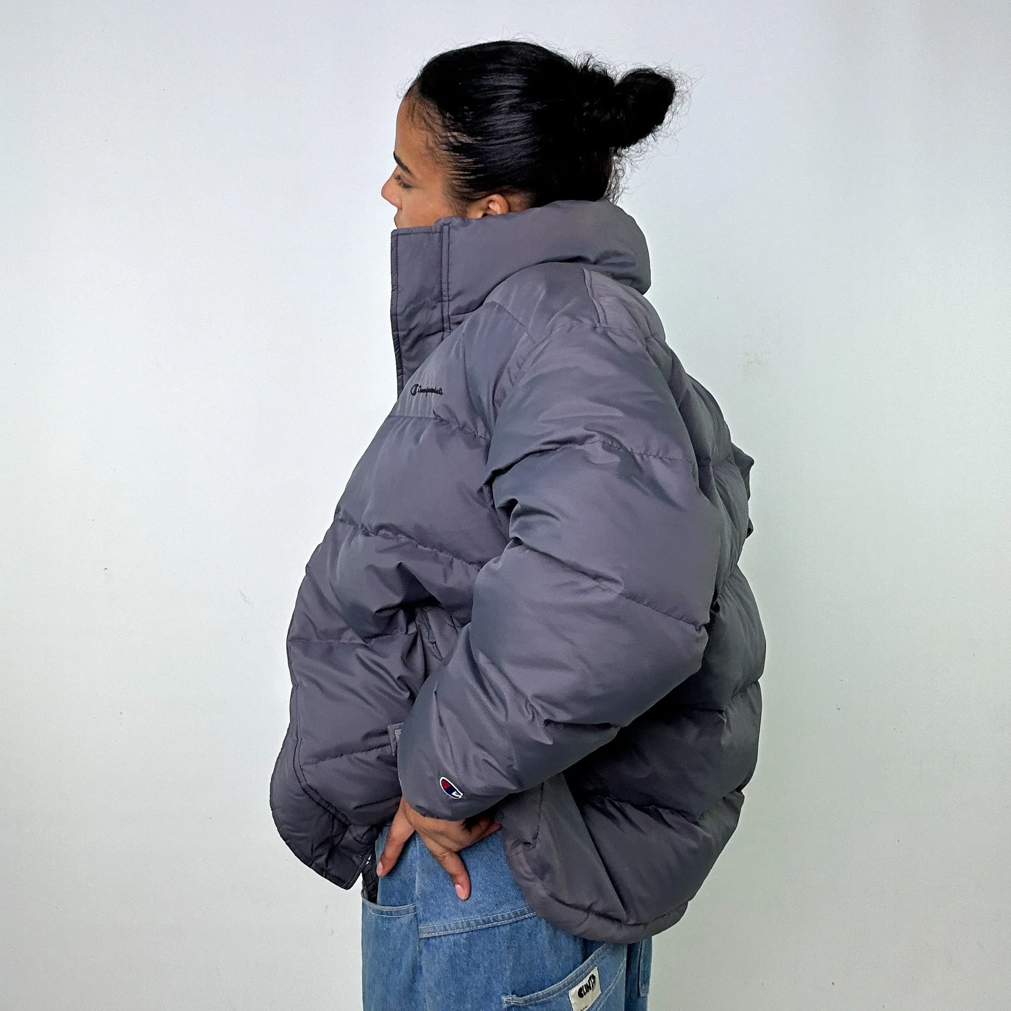 Dark Grey y2ks Champion Puffer Jacket Coat (M)