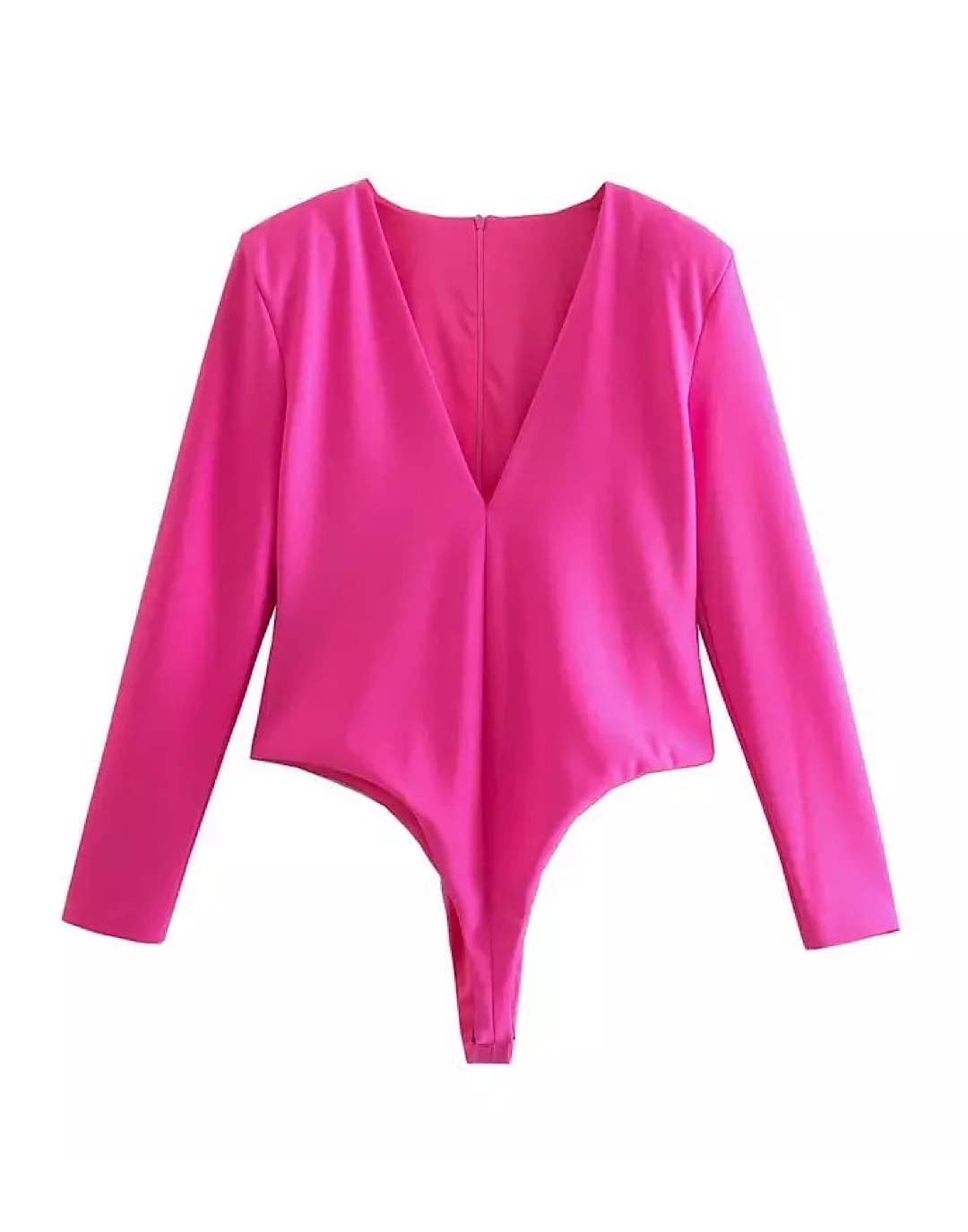 Deep V Neck Cleavage Pink Bodysuit