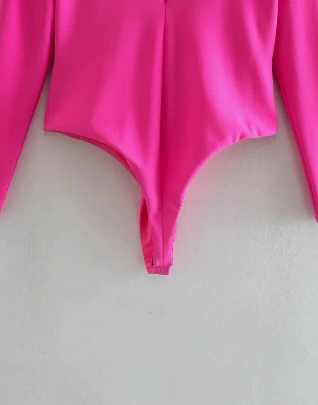 Deep V Neck Cleavage Pink Bodysuit