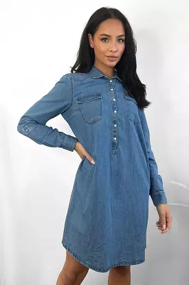 Denim Blue Rolled Sleeves Denim Dress