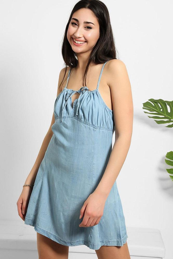 Denim Blue Thin Cami Neck Tie Dress