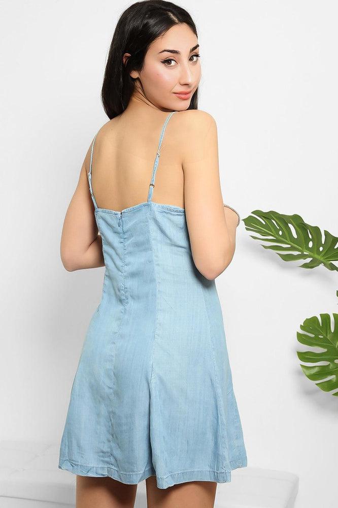 Denim Blue Thin Cami Neck Tie Dress