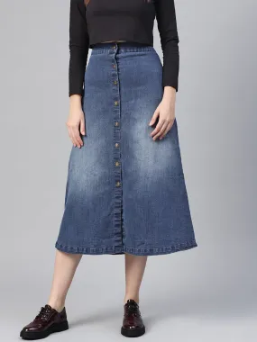 Denim Blue Washed Long Buttoned Skirt