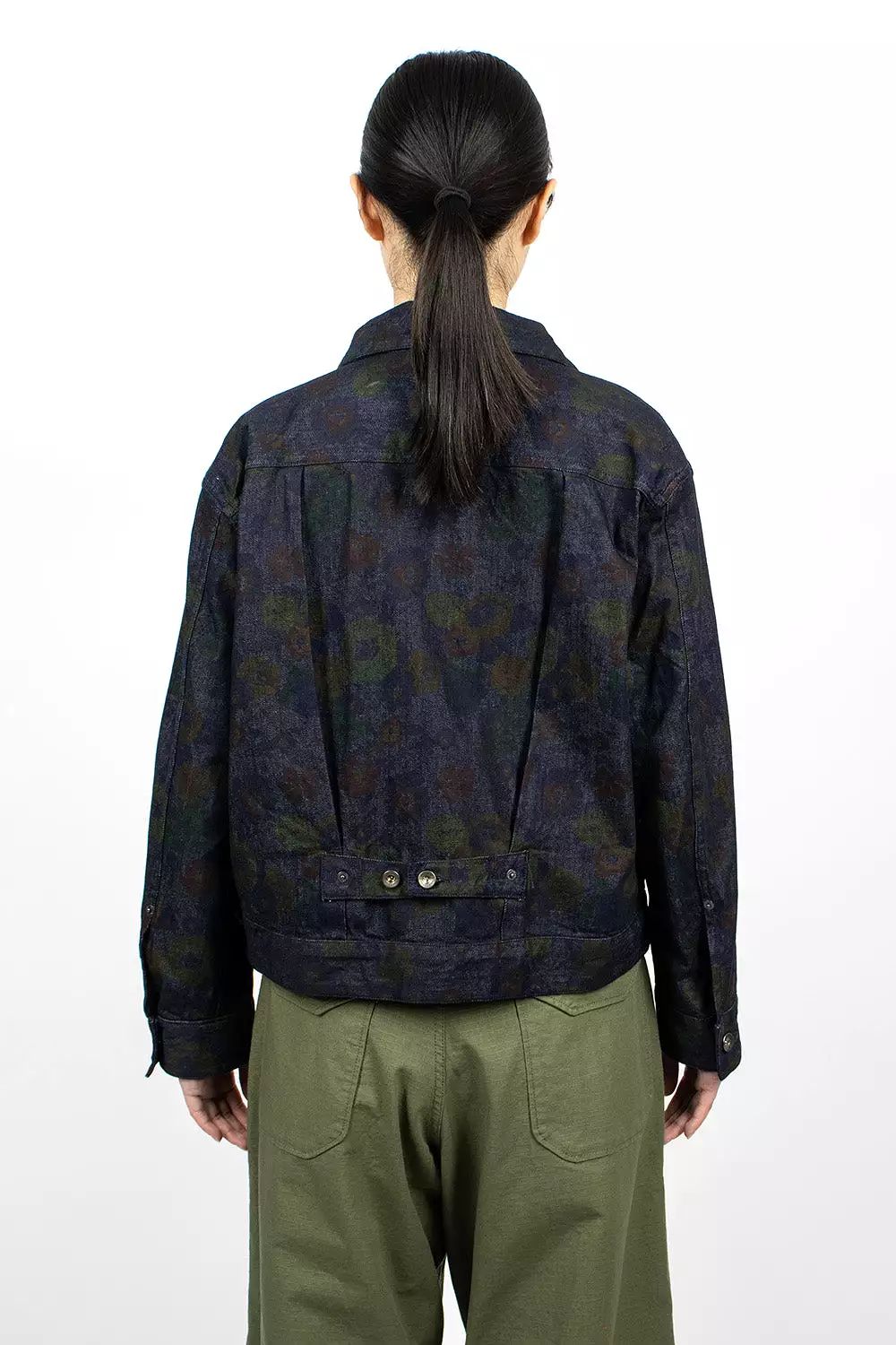 Denim Trucker Jacket Indigo Floral