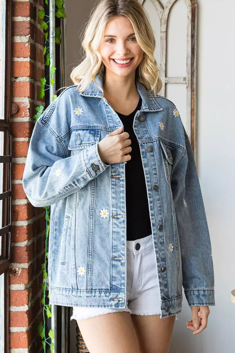 Embroidered Flower Denim Jacket