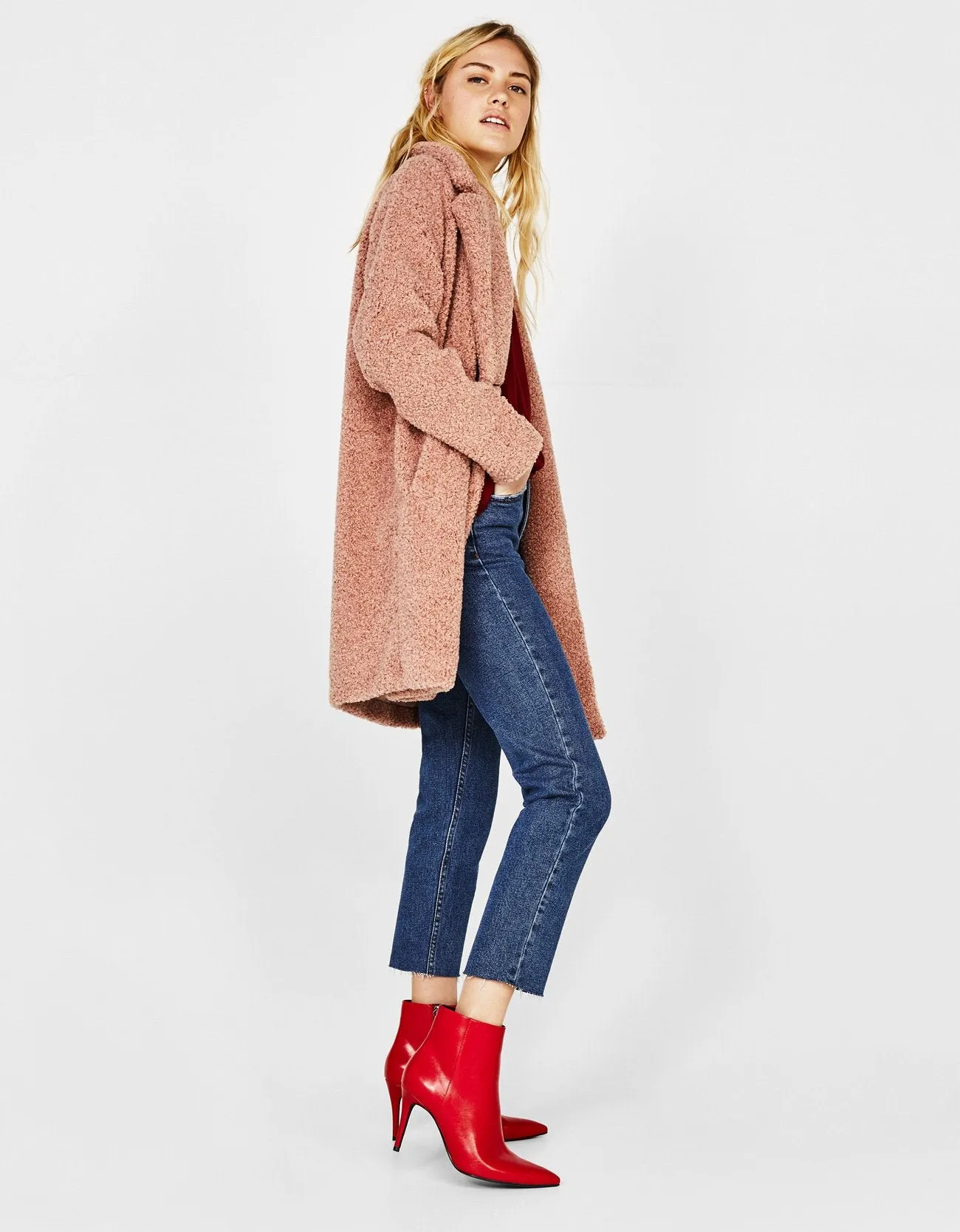 Faux shearling double-breasted coat