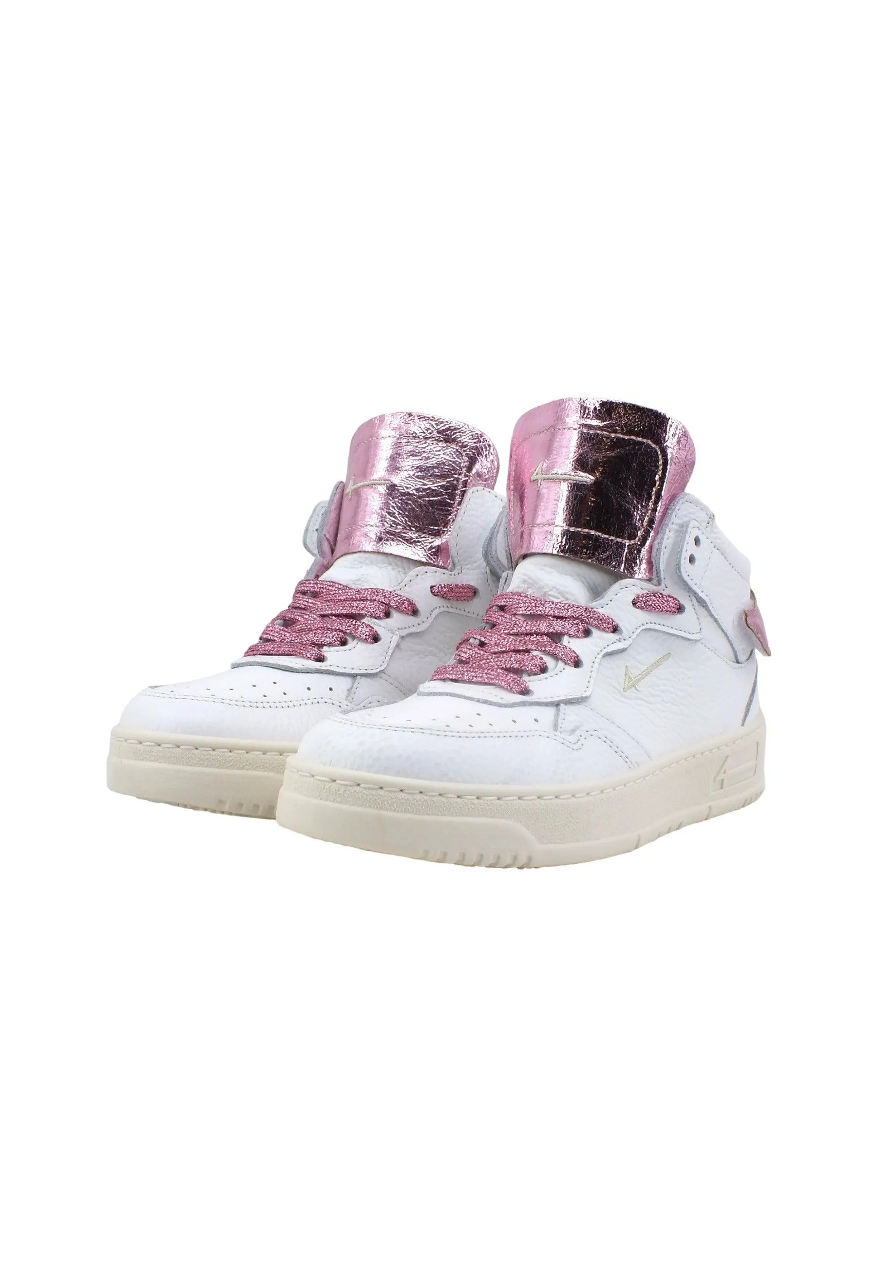 FOURLINE Sneaker Mid Max Donna Bianco Lamè Rosa X109