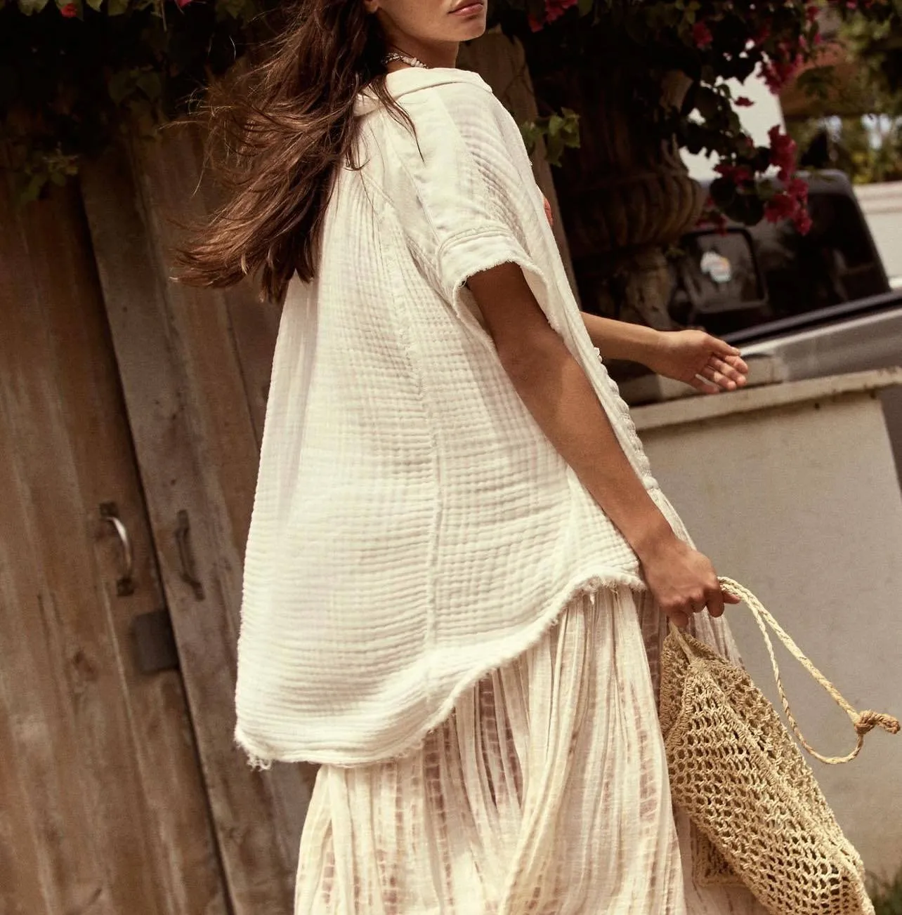 Free People  |Casual Style Plain Cotton Short Sleeves Shirts & Blouses