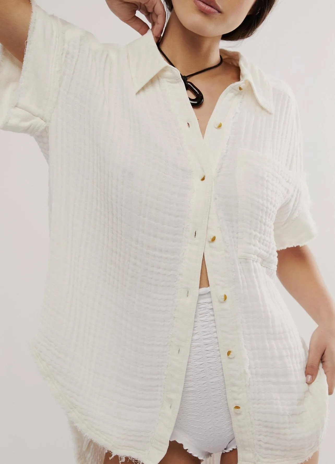 Free People  |Casual Style Plain Cotton Short Sleeves Shirts & Blouses