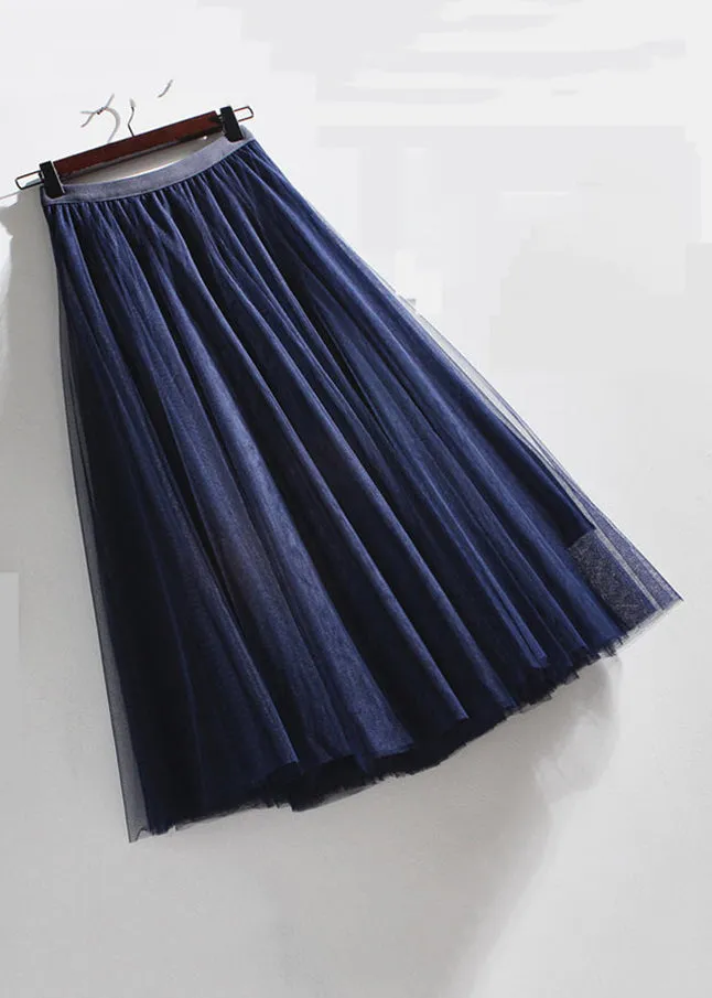 French Coffee Wrinkled Elastic Waist Tulle Skirts Summer AS1071