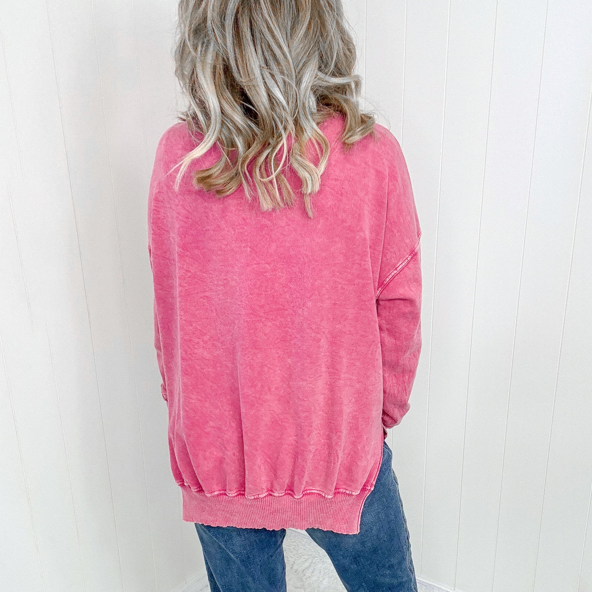 Fuchsia Washed Pullover Top with Side Slits