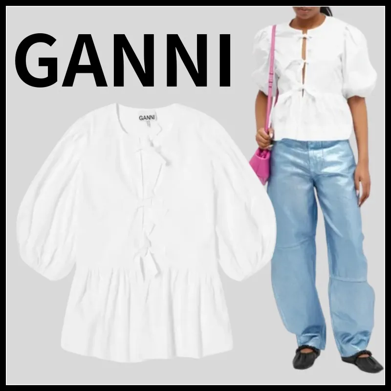 Ganni  |Plain Cotton Formal Style  Shirts & Blouses