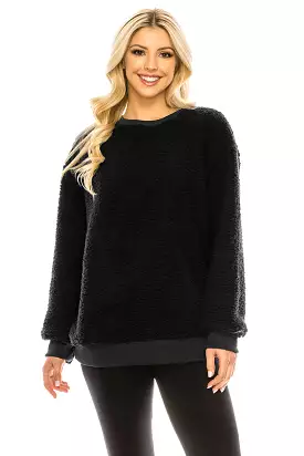 Haute Edition Pullover Crewneck Sherpa Fleece Sweatshirt