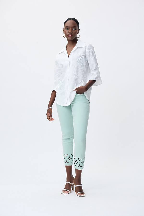 Joseph Ribkoff Cut-Out Denim Style Pants in Mint- 231960