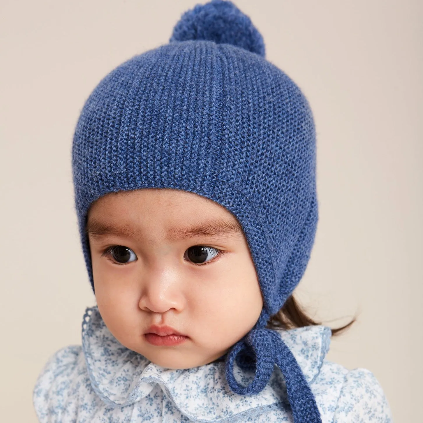 Knitted Merino Wool Winter Bonnet in Blue (S-L)