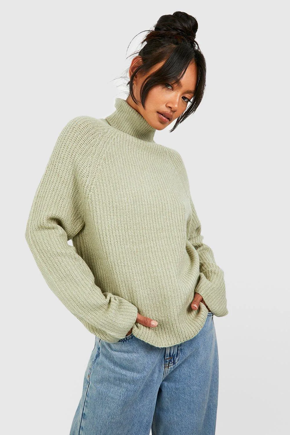 Knitted Turtleneck Sweater With Raglan Sleeve